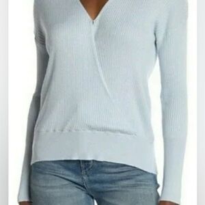 Elodie Blue Ribbed Wrap Sweater Extra Large Light Blue Ling Sleeve Sweater